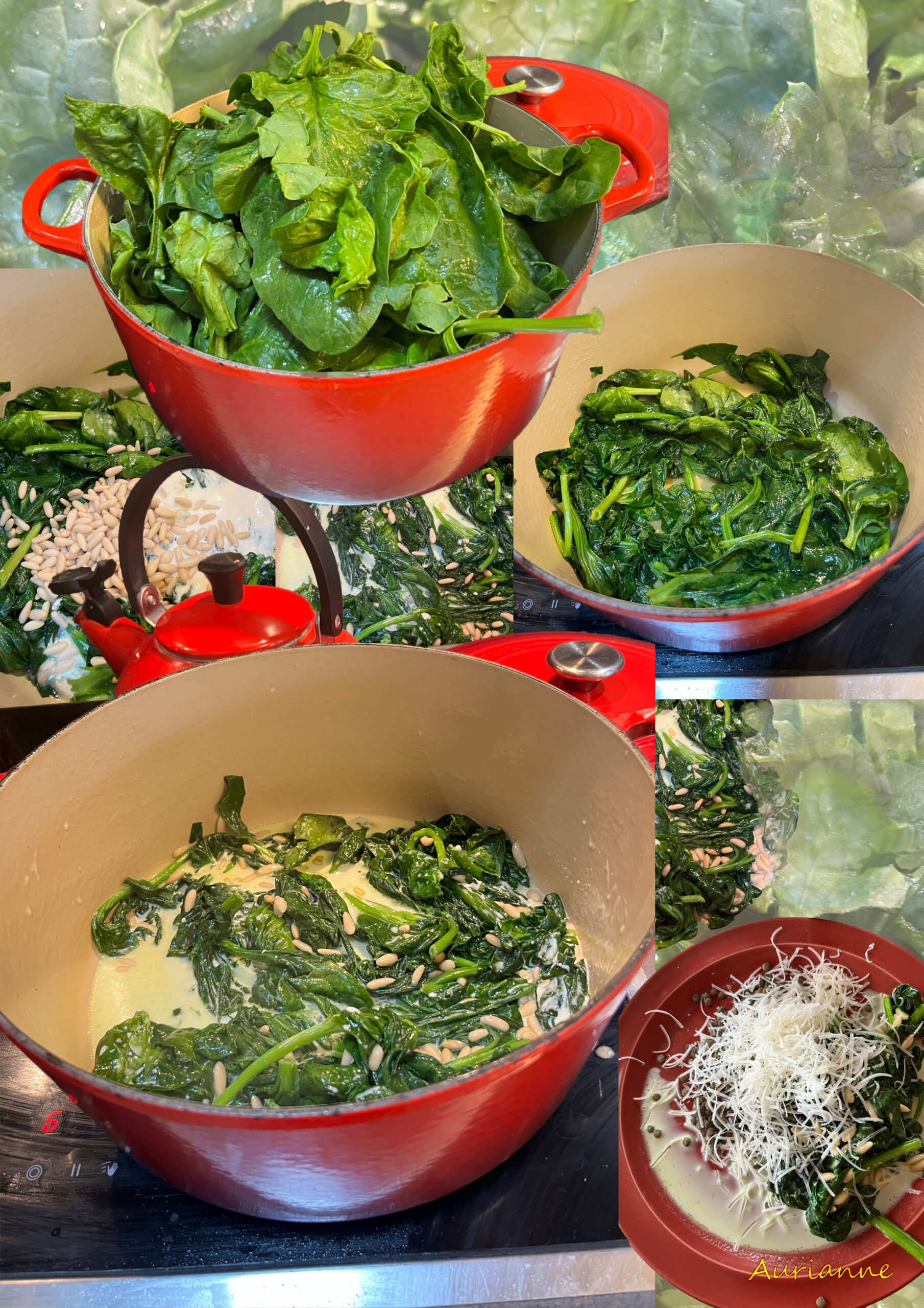 Spinach with pine nuts and cream